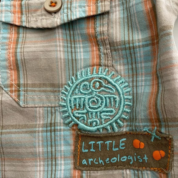 Little Archeologist Applique and Embroidery Button-Front Plaid Shirt - Picture 7 of 7
